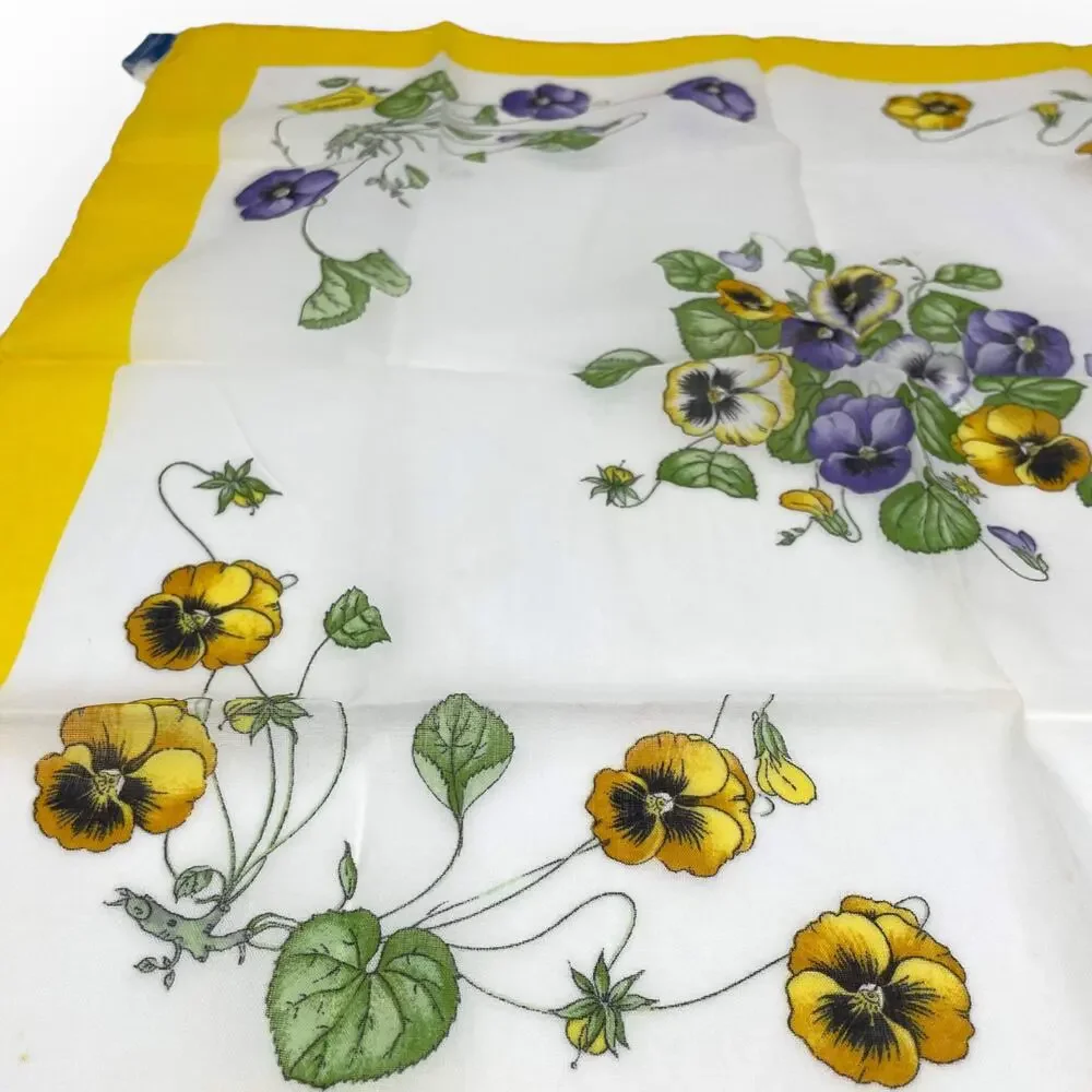 70s to 80s GUCCI Vintage Yellow White Cotton Floral Square Scarf